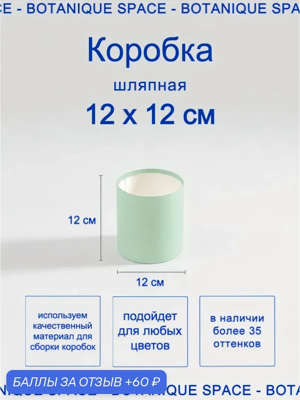 Шляпная коробка 12х12 см / салатовый / без крышки / для цветов — 60 баллов за отзыв Яндекс Маркет