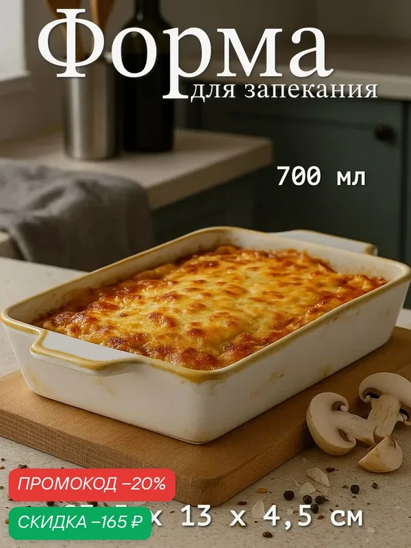 Форма для запекания из фарфора Доляна Organic Gold, 700 мл, 23, 5×13×4, 5 см, цвет белый — Доляна, скидка по промокоду Яндекс Маркет