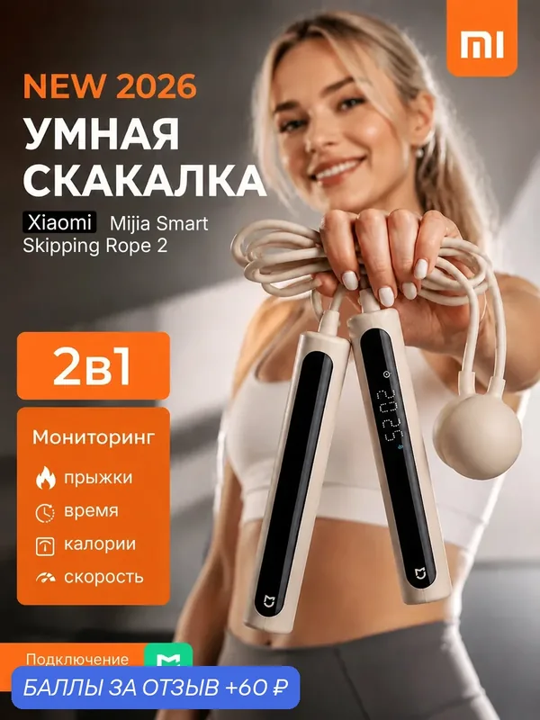 Умная скакалка Xiaomi Mijia Smart Skipping Rope 2 MJTS02YM бежевый — Xiaomi, 60 баллов за отзыв Яндекс Маркет