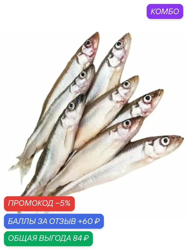 Мойва свежемороженная 25-35шт, неразделанная, некалиброванная, блочная заморозка, вылов 2026г — 60 баллов за отзыв Яндекс Маркет