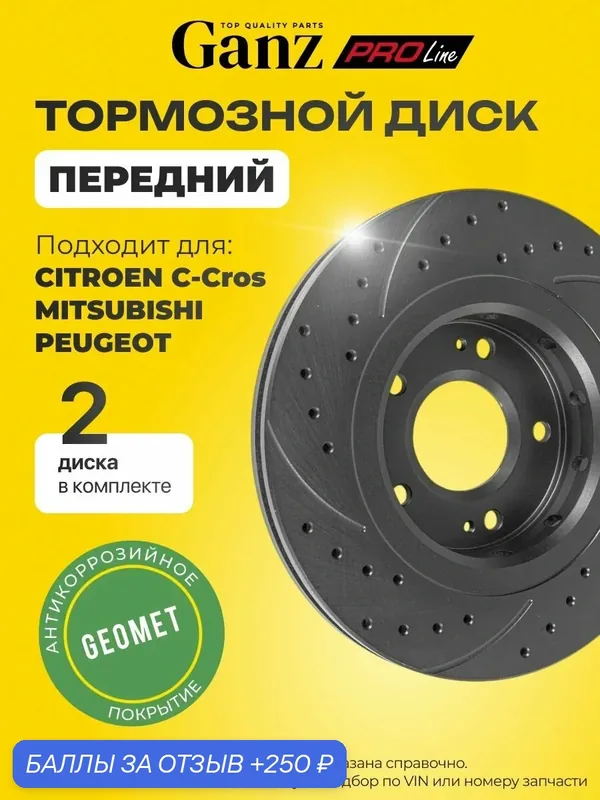 Диск тормозной передний перфорированный PRO Line PREMIUM с покрытием компл 2 шт CITROEN C Cros MITSUBISHI GANZ GIJ10035S — GANZ, 250 баллов за отзыв Яндекс Маркет