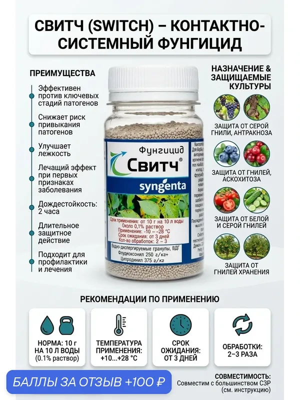 Фунгицид против гнилей на томатах, винограде, клубнике и др. 25 грамм — Syngenta, 100 баллов за отзыв Яндекс Маркет