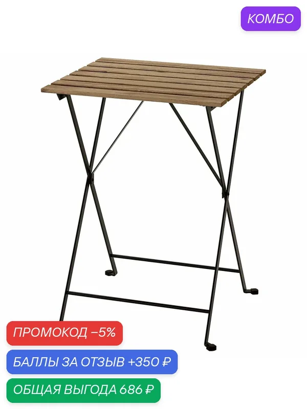 TARNO Садовый стол IKEA, черный/светло-коричневая морилка 55x54 см (70376269) — ИКЕА, промокод и 350 баллов за отзыв Яндекс Маркет
