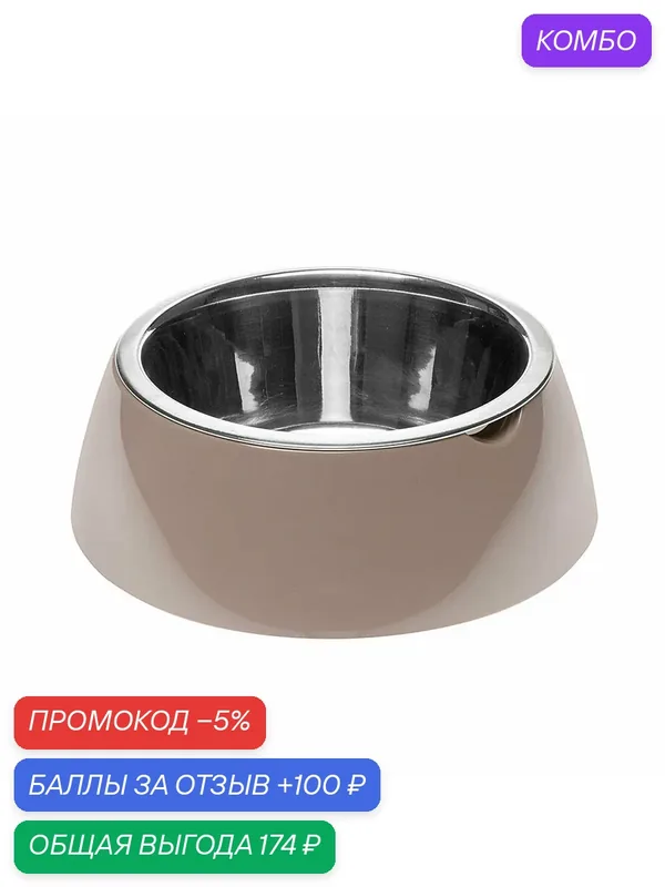 Миска для кошек и собак Ferplast JOLIE M металлическая на пластиковой подставке, серая, 0, 85л — Ferplast, промокод и 100 баллов за отзыв Яндекс Маркет