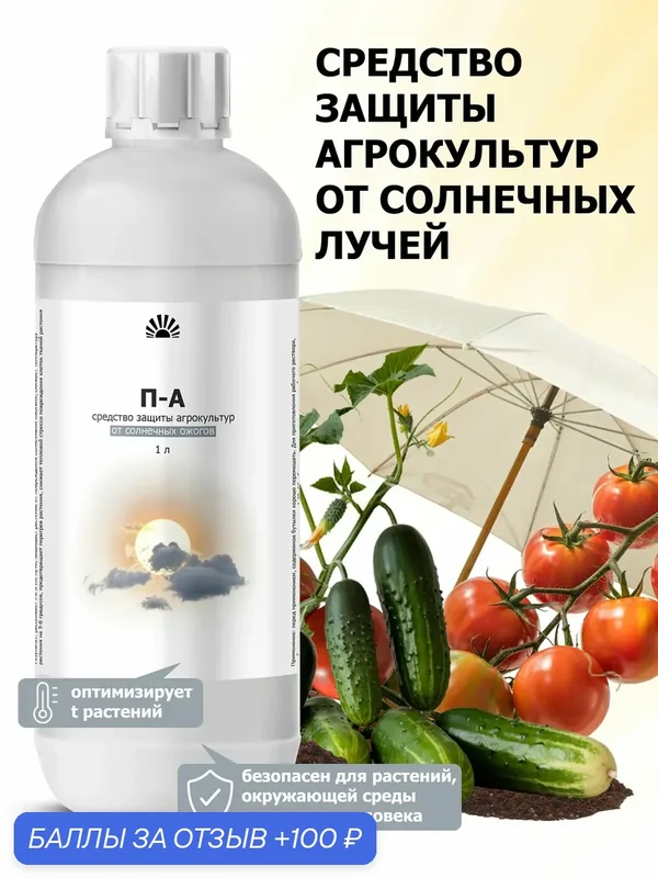Защита от солнечных ожогов и жары для всех культур, прирост урожая, П-А, 1 л — Purshat, 100 баллов за отзыв Яндекс Маркет