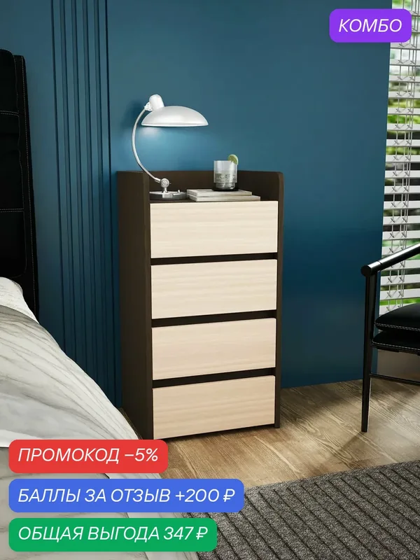 Тумба Витто-9155 венге-дуб молочный с ящиками и полкой, прикроватная, для прихожей, под стол, в коридор, в спальню, офисная, напольная — Profimebel, промокод и 200 баллов за отзыв Яндекс Маркет