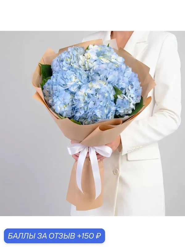 Букет Мегацвет24 "Голубые Гортензии", 5 цветков, дизайнерская упаковка — Мегацвет24, 150 баллов за отзыв Яндекс Маркет
