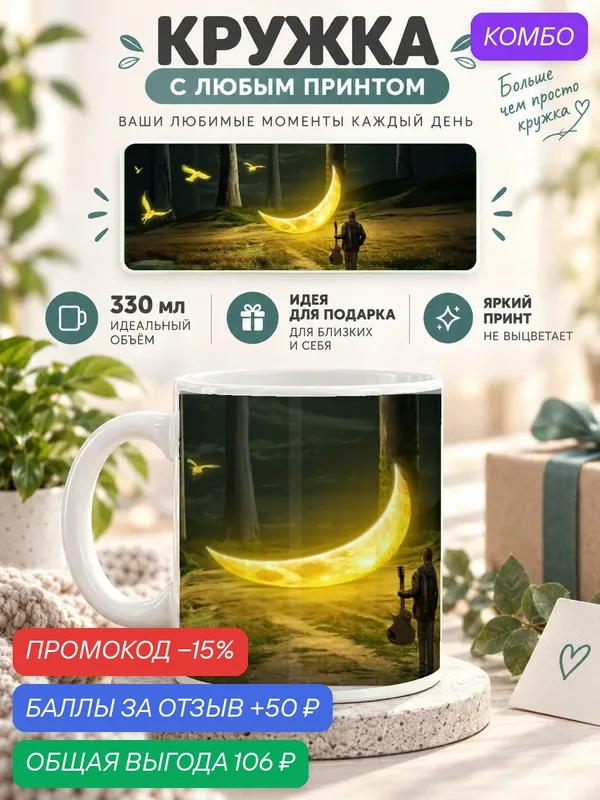 Кружка MoodRoom 330 мл, керамическая, глянцевая, с принтом луны, дизайн UG33031376 — промокод и 50 баллов за отзыв Яндекс Маркет