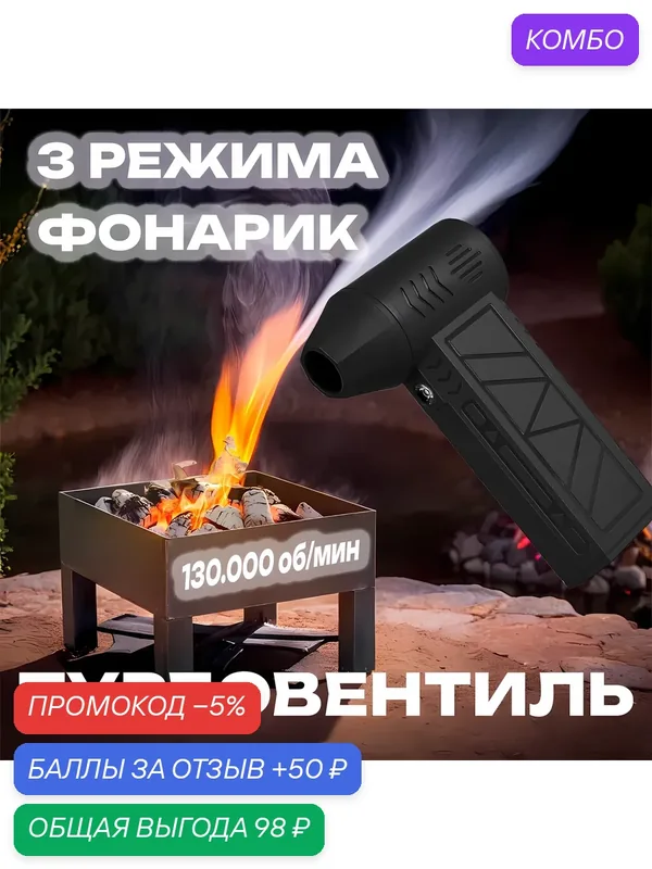 Воздуходувка портативная, для компьютера и авто, Li-ion 5 В, 200 Вт, 52 м/с, 300 л/с — промокод и 50 баллов за отзыв Яндекс Маркет