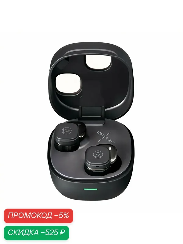 Беспроводные Bluetooth наушники Audio-technica ATH-SQ1TW2 Gen 2, Новое-оригинал, Black — скидка по промокоду Яндекс Маркет