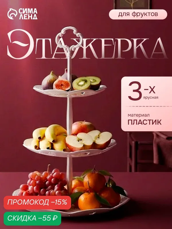 Этажерка-фруктовница «Вивьен», 3 яруса, 21, 5/18/15 см, цвет белый — SKYPHOS, скидка по промокоду Яндекс Маркет