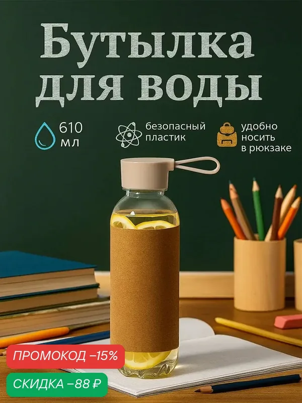 Бутылка для воды Magistro Cork, с элементами пробки, 610 мл, 7, 5×7, 5×22 см — Magistro, скидка по промокоду Яндекс Маркет