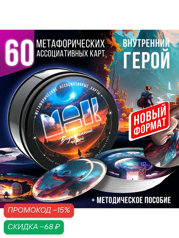 Метафорические ассоциативные карты «Внутренний герой», 60 карт (9х9 см), 16+ — ЛАС ИГРАС, скидка по промокоду Яндекс Маркет