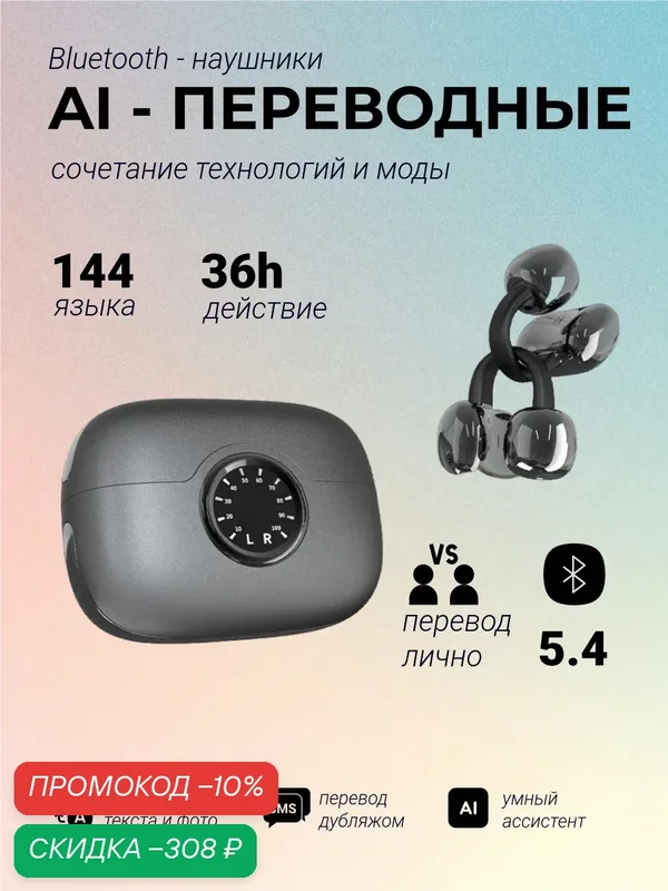 Наушники беспроводные bluetooth, с встроенным переводчиком, наушники OPEN EAR CLIP-EARBUDS А80 с AI ассистентом, пожизненный подписка в APP в подарок — скидка по промокоду Яндекс Маркет