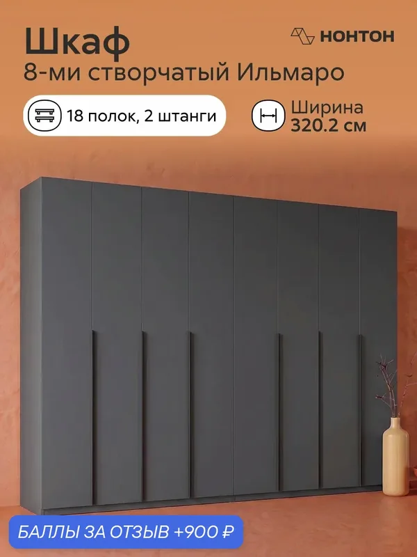 Комплект шкафов Нонтон Ильмаро, 2 шт, Ш: 320.2 * Г:50.6 * В:221.6, (графит серый / 2 штанги) — НОНТОН, 900 баллов за отзыв Яндекс Маркет