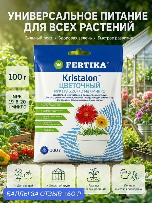 Фертика люкс удобрение для цветов, Кристалон 100 г — FERTIKA, 60 баллов за отзыв Яндекс Маркет