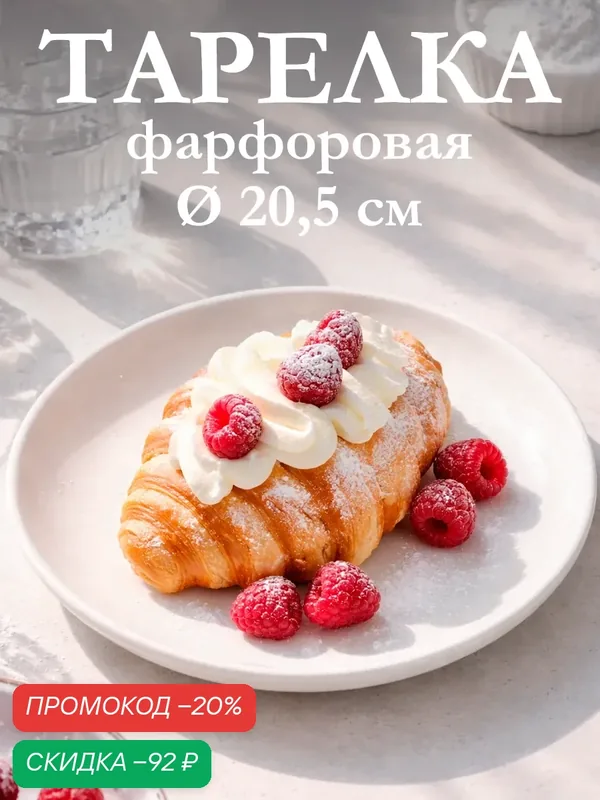 Тарелка Magistro «Бланш», фарфор, десертная, d=20, 5 см, цвет белая — Magistro, скидка по промокоду Яндекс Маркет