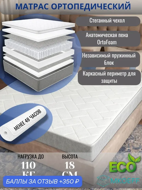 Матрас MKOEFF "Slim Classik", ортопедический, пружинный, 140х190 см — MKOEFF, 350 баллов за отзыв Яндекс Маркет