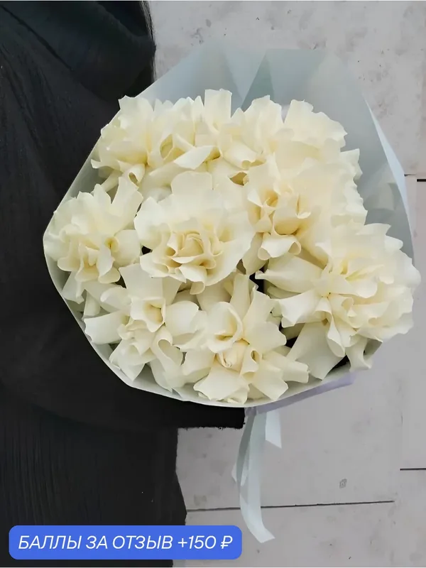 Букет "Снежные грезы", 9 роз, французская роза, белая, высота 49 см — Decoriflora, 150 баллов за отзыв Яндекс Маркет