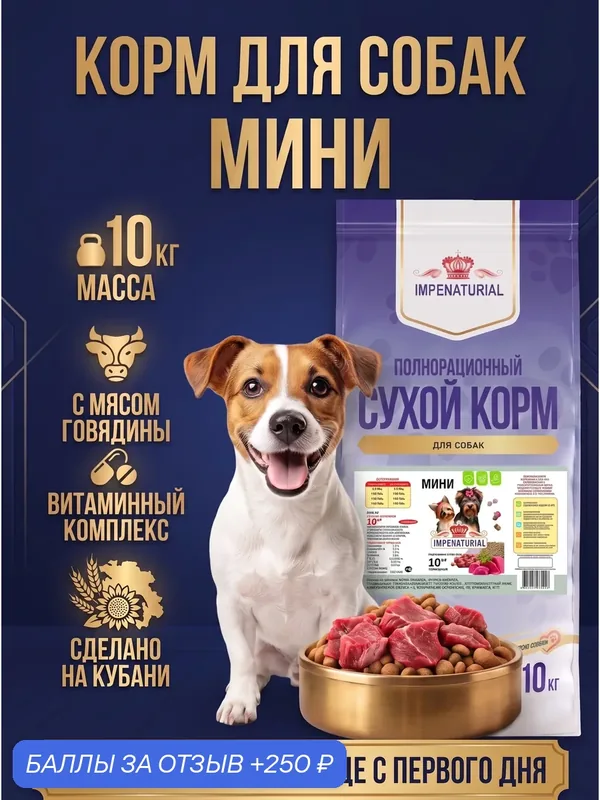 Сухой корм для собак мелких пород Премиум Мини с мясом говядины, 10кг, IMPENATURIAL Империал — Impenaturial, 250 баллов за отзыв Яндекс Маркет