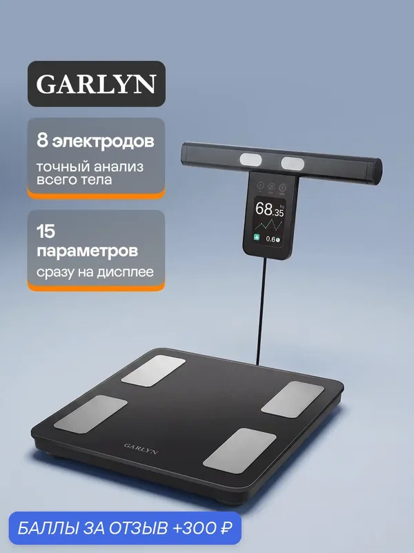 Весы напольные умные GARLYN Bodyscan Guru. Высокоточные. 15 параметров . 8 электродов. — GARLYN, 300 баллов за отзыв Яндекс Маркет