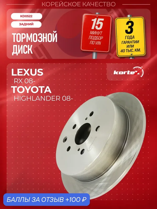 Диск тормозной (левый/правый задний) Lexus Лексус RX III 2008-2015 4243148080 — KORTEX, 100 баллов за отзыв Яндекс Маркет