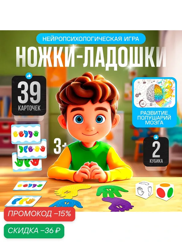 Нейропсихологическая настольная игра ЛАС играс «Ножки-ладошки», развивающая, для детей от 3 лет — ЛАС ИГРАС, скидка по промокоду Яндекс Маркет