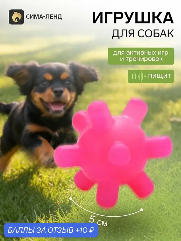 Игрушка для собак "Мячик, Шипы" Пушистое Счастье, с пищалкой, фуксия — Пушистое счастье, 10 баллов за отзыв Яндекс Маркет