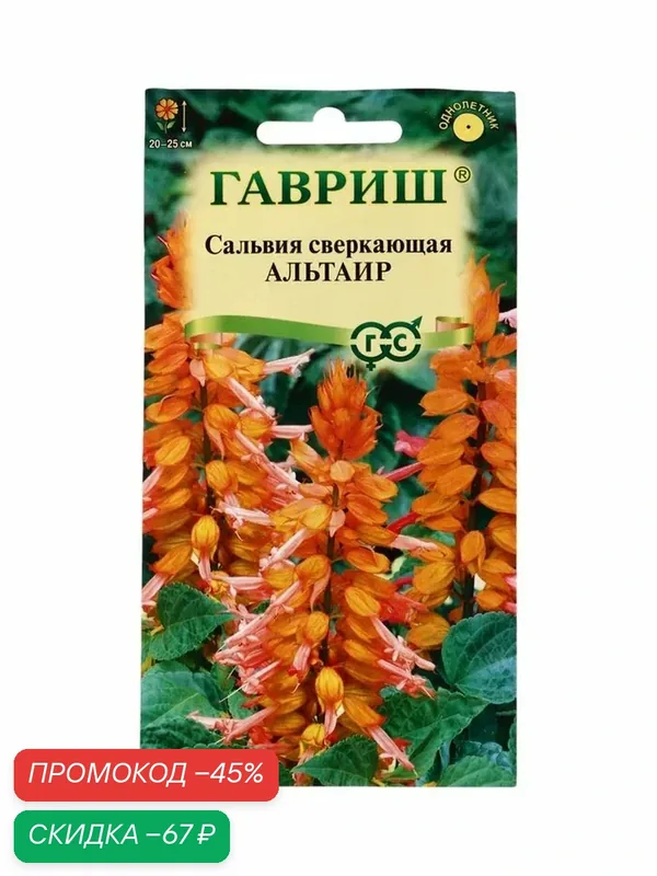 Семена цветов Сальвия сверкающая «Альтаир» карликовая 4 шт. — Гавриш, скидка по промокоду Яндекс Маркет