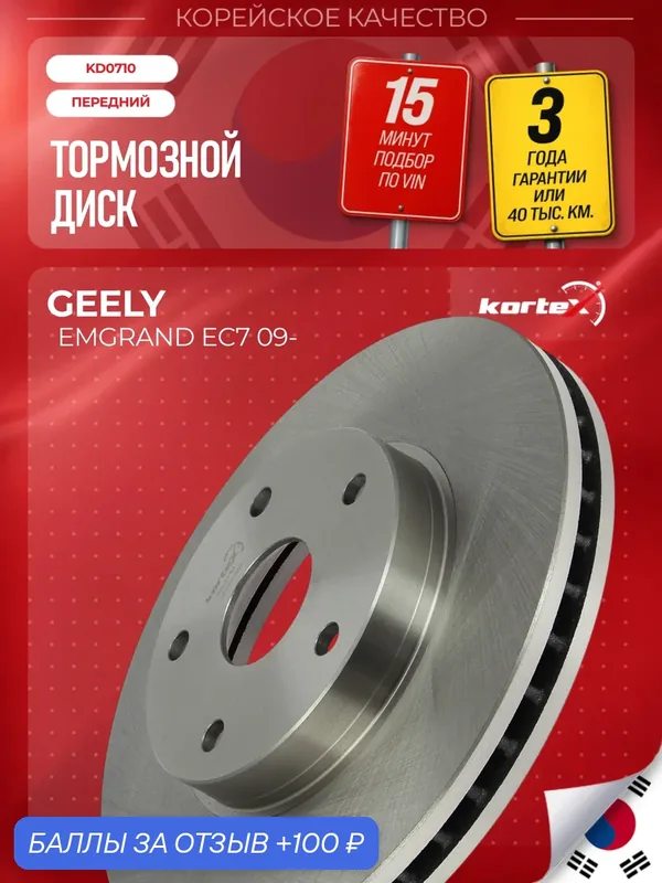 Диск тормозной Kortex для GEELY EMGRAND EC7, передний (d 281mm) — 1064001281 — KORTEX, 100 баллов за отзыв Яндекс Маркет