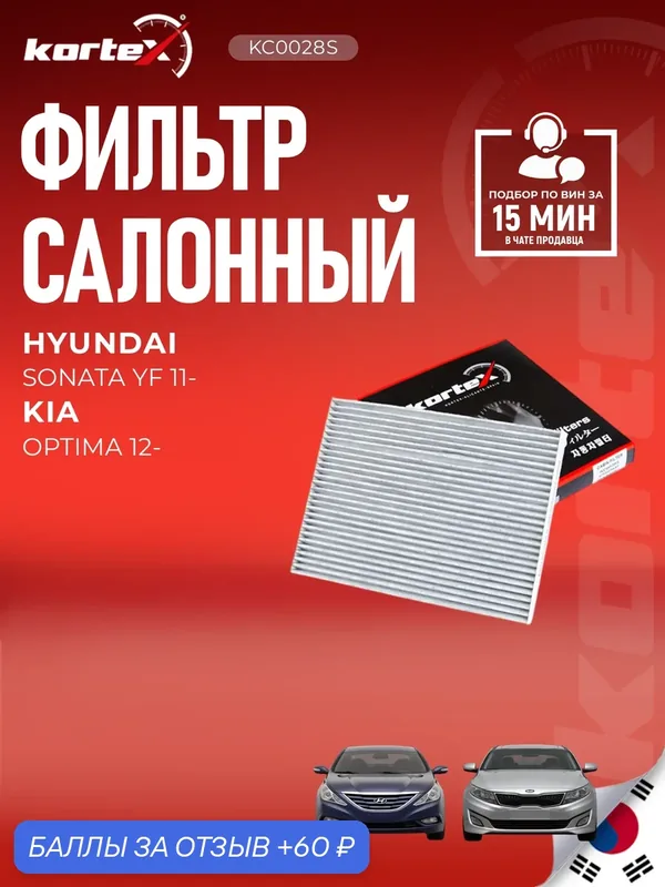 Фильтр салонный для HYUNDAI SONATA YF 11- / KIA OPTIMA 12- (угольный) — KORTEX, 60 баллов за отзыв Яндекс Маркет