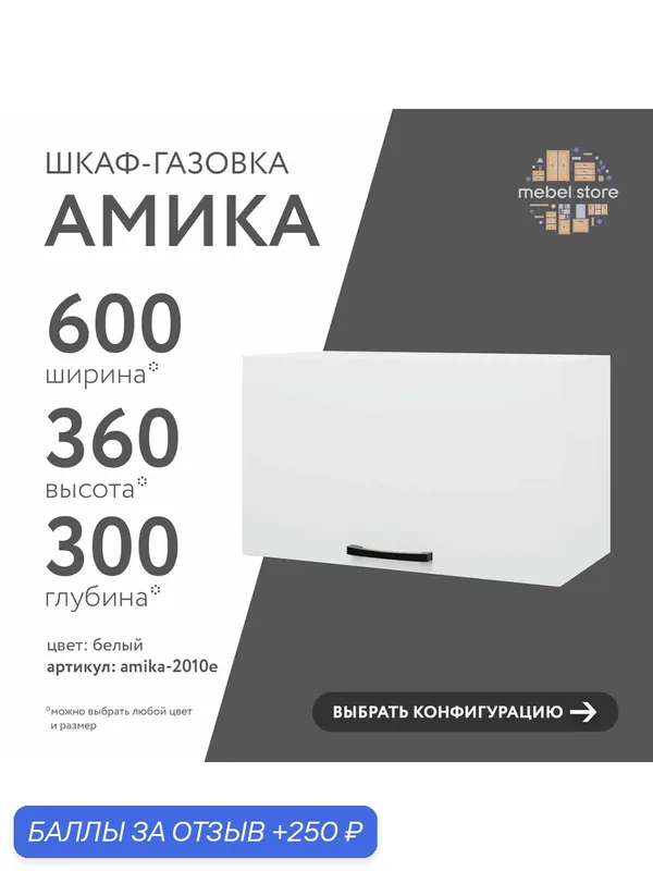 Шкаф навесной Амика-2010e белый модуль для кухонного гарнитура минимализм для кухни — mebel.store, 250 баллов за отзыв Яндекс Маркет