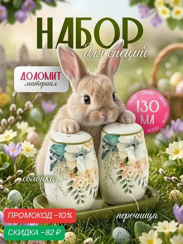 Набор для специй Доляна «Цветы», 2 предмета: солонка, перечница 130 мл, доломит, белый — Доляна, скидка по промокоду Яндекс Маркет