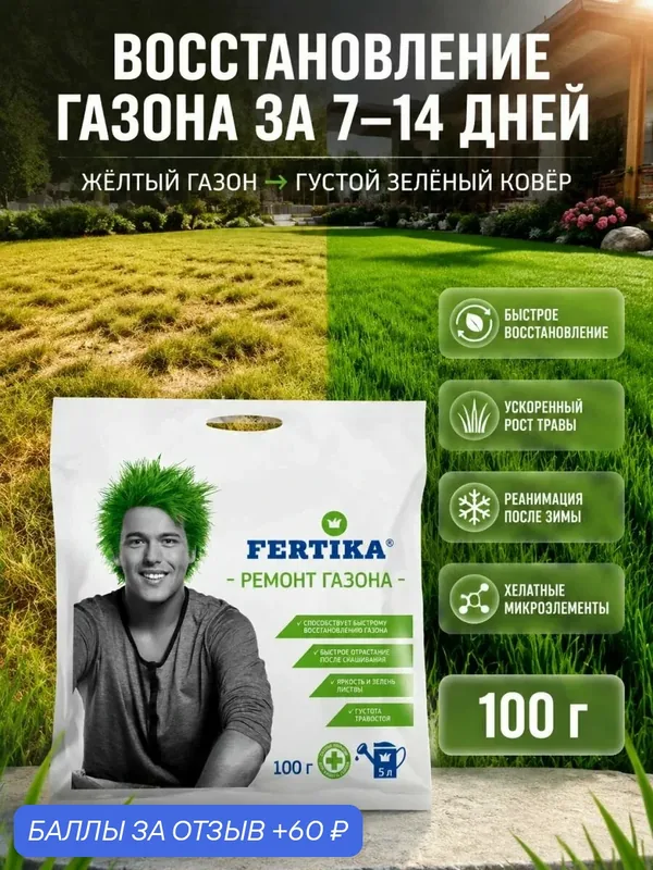 Удобрение для газона, для сада 100 г — FERTIKA, 60 баллов за отзыв Яндекс Маркет