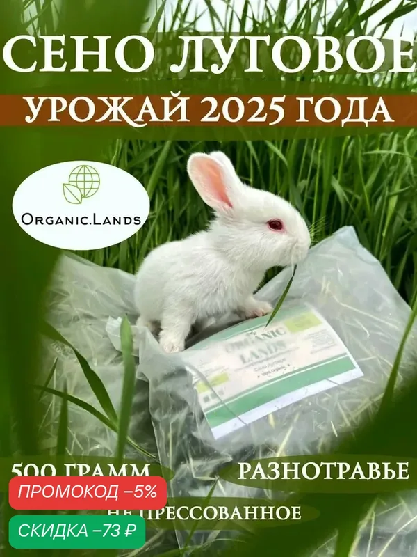 Сено луговое 500г Premium для грызунов отборное, не прессованное, душистое — скидка по промокоду Яндекс Маркет