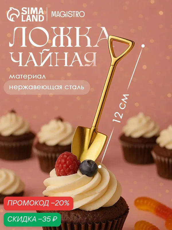 Ложка чайная Magistro «Лопата» 12 см из нержавеющей стали, цвет золотой — Magistro, скидка по промокоду Яндекс Маркет