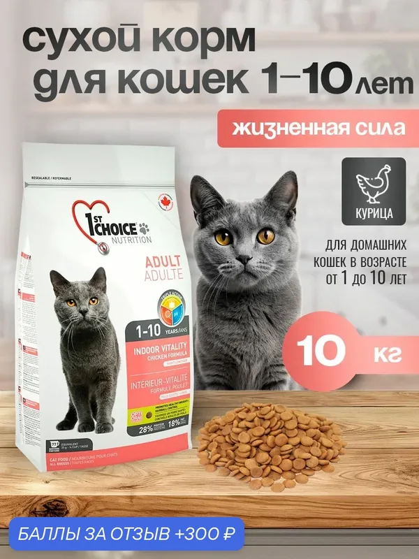 1st CHOICE Vitality Сухой корм для домашних кошек с Цыпленком — 1st Choice, 300 баллов за отзыв Яндекс Маркет