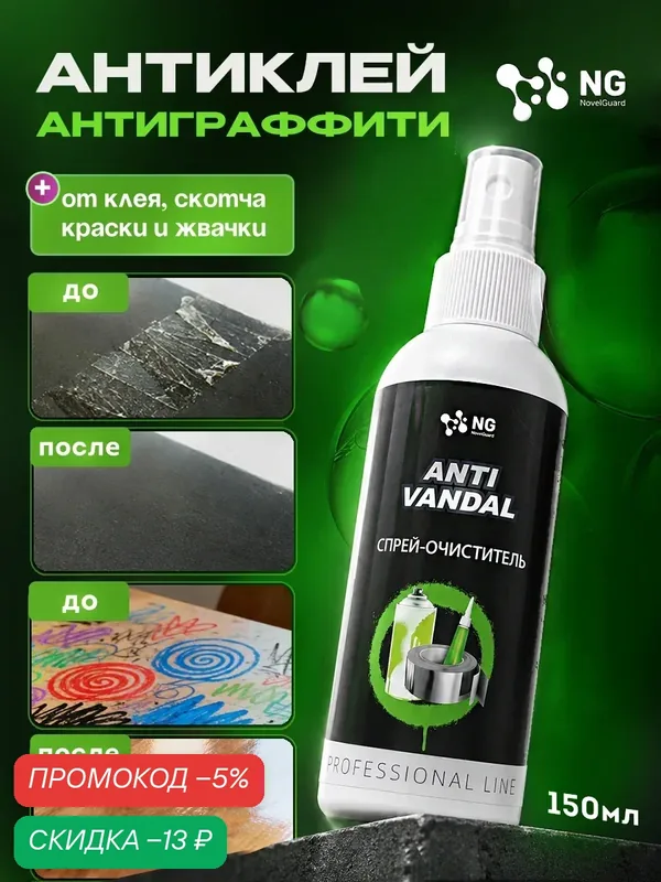 Чистящее средство для удаления скотча, клея, краски, тонировки, наклеек, маркера Антискотч NG230 150мл — NovelGuard, скидка по промокоду Яндекс Маркет
