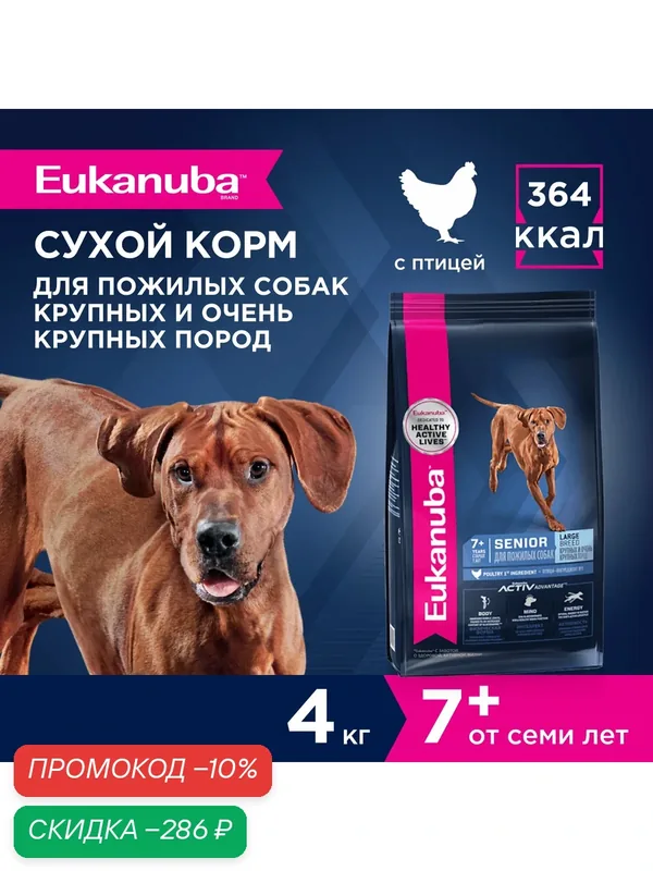 Сухой корм для собак Eukanuba Senior Large Breed 7+ для крупных пород, 4 кг — Eukanuba, скидка по промокоду Яндекс Маркет