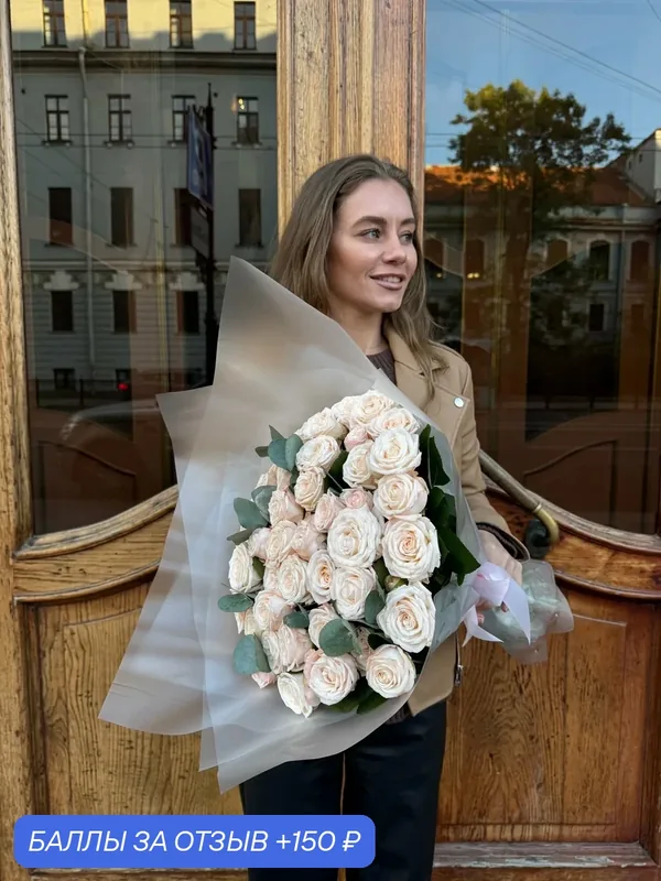 Букет"M"пионовидной розы, нежно-розовые, 35 шт, высота 40 см — Роза78.Ру, 150 баллов за отзыв Яндекс Маркет
