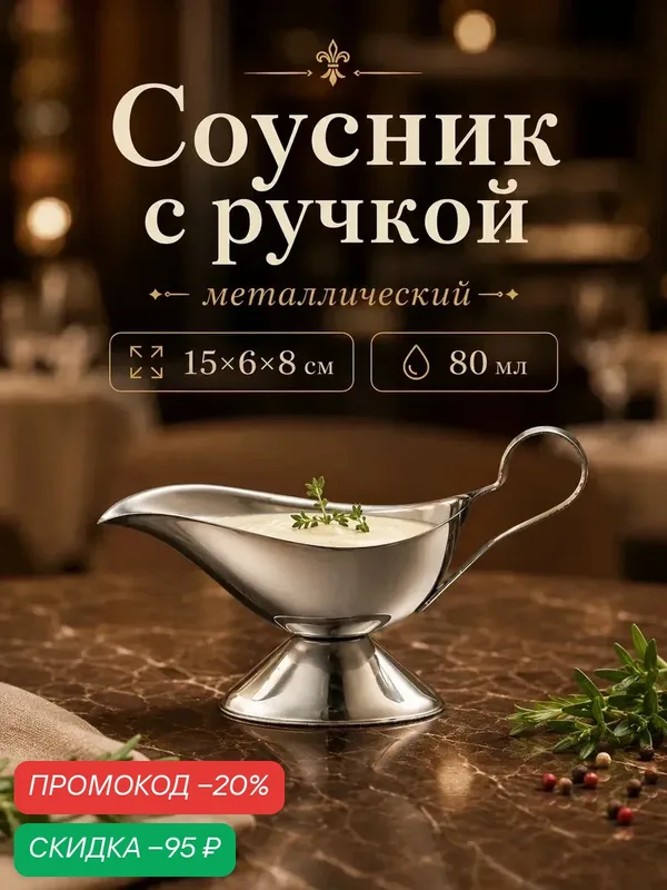 Соусник SKYPHOS, с ручкой, нержавеющая сталь, 80 мл, серебристый — SKYPHOS, скидка по промокоду Яндекс Маркет