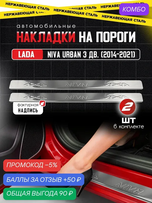 Защитные накладки на пороги Лада 4х4 Нива Урбан 3 дв. / LADA (ВАЗ) NIVA Urban 3 дв. (2014-2021) с надписью NIVA — IRON HORSE, промокод и 50 баллов за отзыв Яндекс Маркет