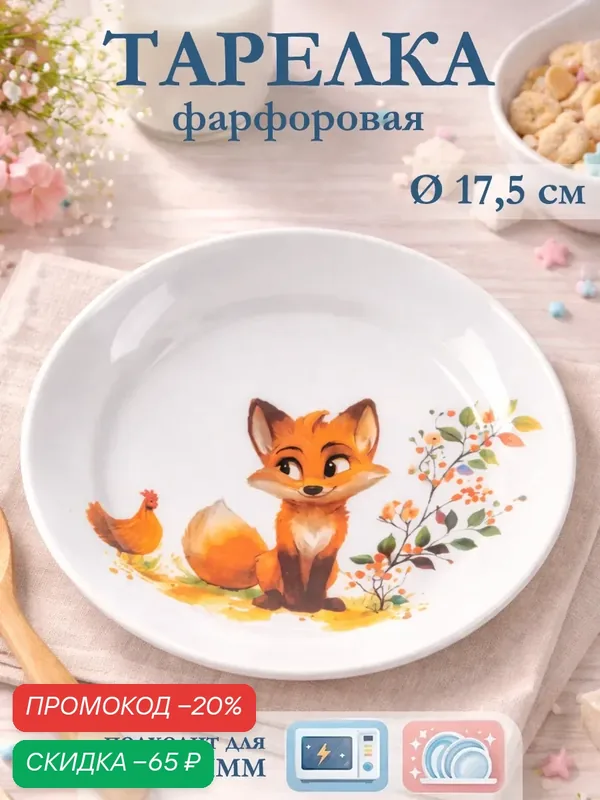 Тарелка детская Дулевский фарфор «Лисичка», d=17.5 см, 175 мл, белая — Дулёвский фарфор, скидка по промокоду Яндекс Маркет