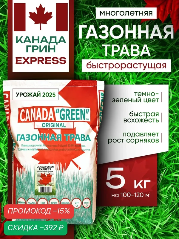 Газонная трава семена Канада Грин EXPRESS Быстрорастущая 5 кг / семена газона райграс, мятлик, овсяница — CANADA GREEN, скидка по промокоду Яндекс Маркет