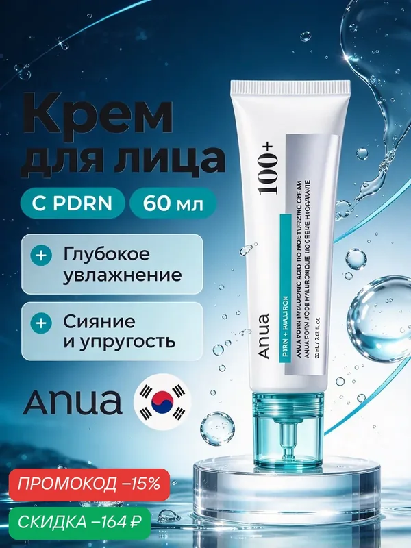 Подлинник ANUA крем для лица PDRN Hyaluronic Acid 100, глубокое увлажнение, сияние кожи, 60 мл — anua, скидка по промокоду Яндекс Маркет