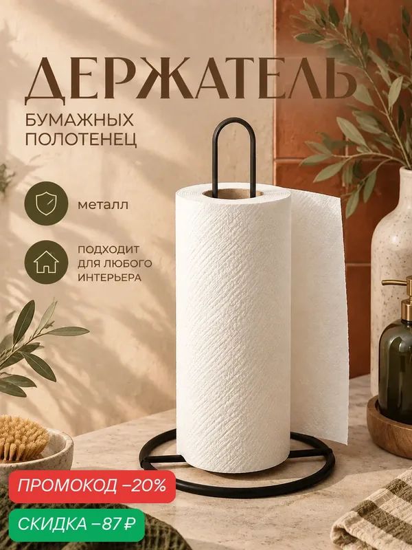Подставка для бумажных полотенец, рулонные держатель Доляна «Лофт», 15×15×28 см, цвет чёрный — Доляна, скидка по промокоду Яндекс Маркет