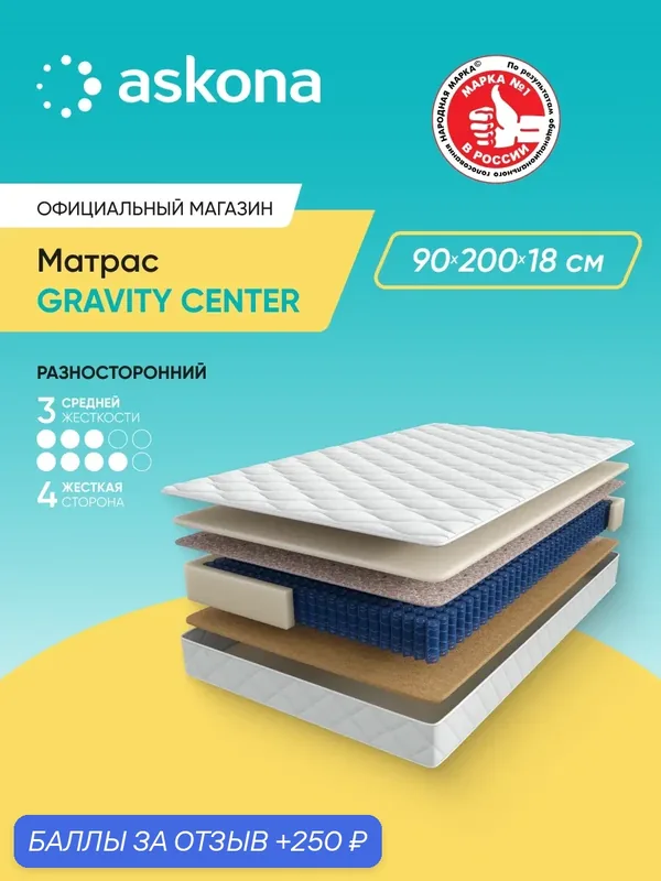 Матрас Askona / Аскона 90x200 Gravity Center Ортопедический / Анатомический — Аскона, скидка по промокоду Яндекс Маркет