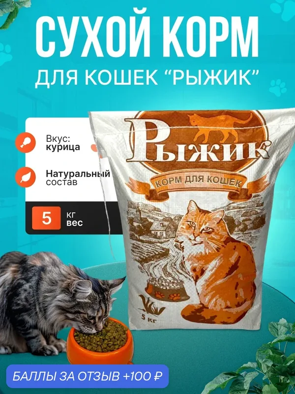 Сухой корм для кошек Рыжик 5кг (полнорационный корм для кошек Рыжик) — 100 баллов за отзыв Яндекс Маркет