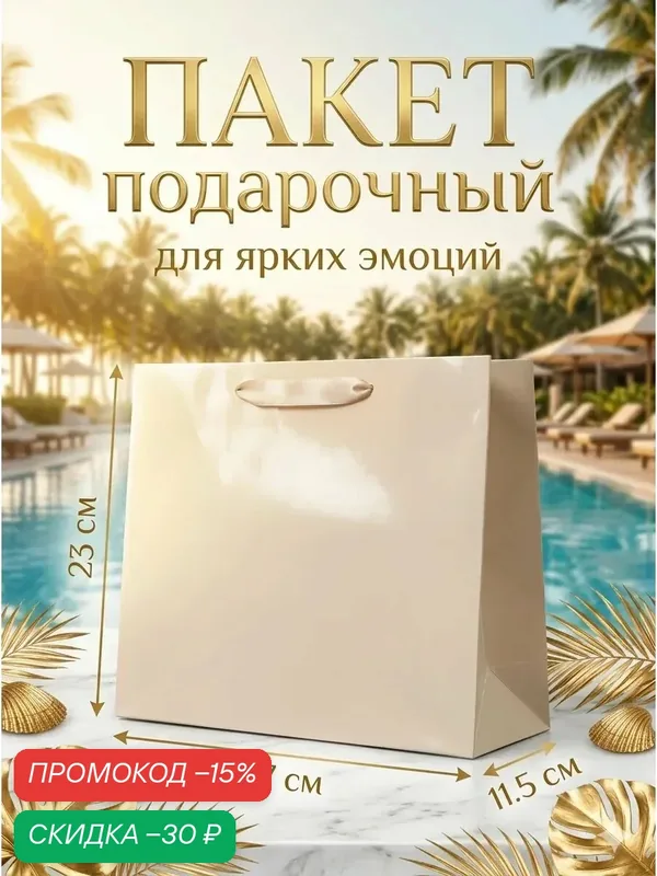 Пакет подарочный ламинированный горизонтальный «Молочный», ML 27 × 23 × 11.5 см 10898847 — Upak Land, скидка по промокоду Яндекс Маркет