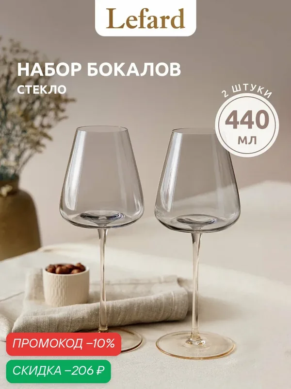 Набор бокалов Lefard "Alure Colors", для вина, стекло, 2 бокала, 440мл, подарочная упаковка — Lefard, скидка по промокоду Яндекс Маркет